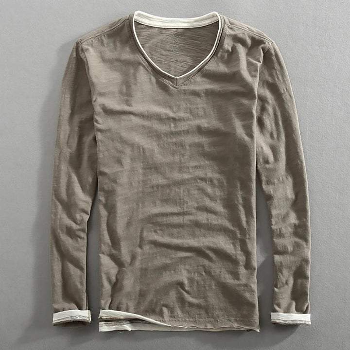 Essential Japanese Cotton V - Neck Long Sleeve Shirt - Bay + Birch