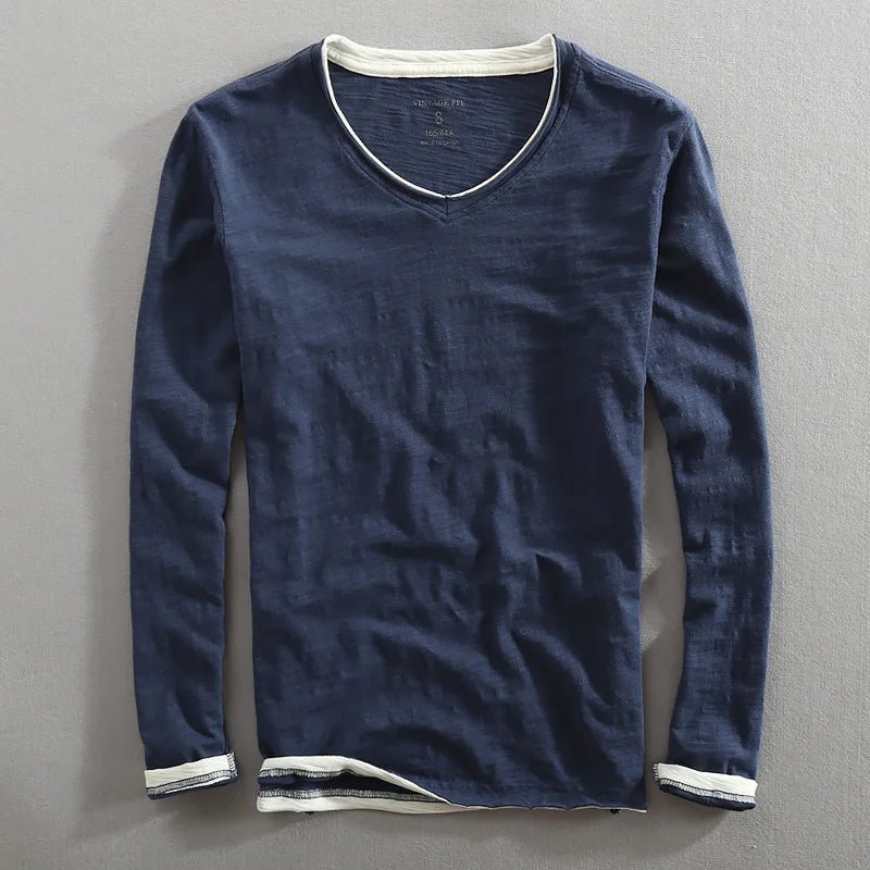 Essential Japanese Cotton V - Neck Long Sleeve Shirt - Bay + Birch