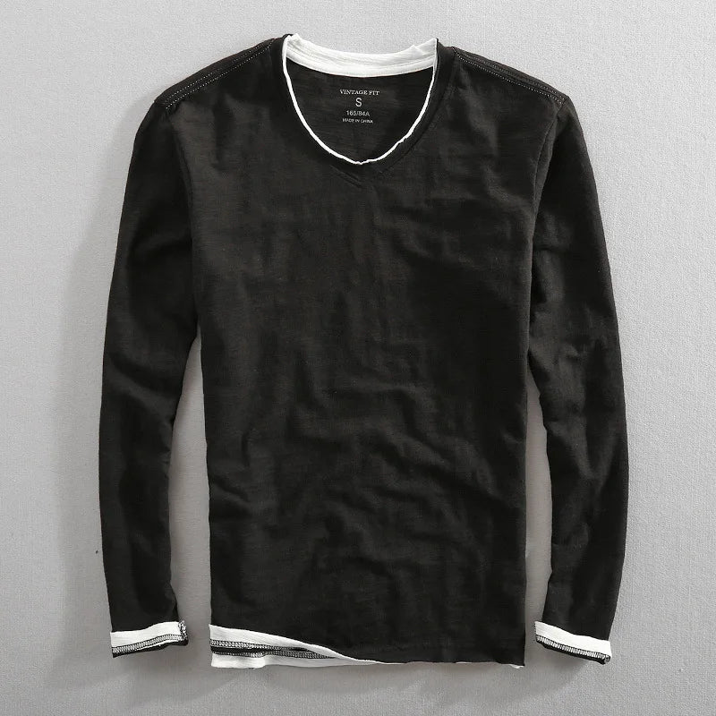 Essential Japanese Cotton V - Neck Long Sleeve Shirt - Bay + Birch