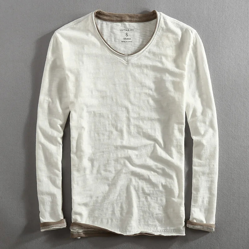 Essential Japanese Cotton V - Neck Long Sleeve Shirt - Bay + Birch