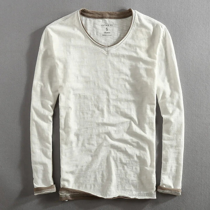 Essential Japanese Cotton V - Neck Long Sleeve Shirt - Bay + Birch