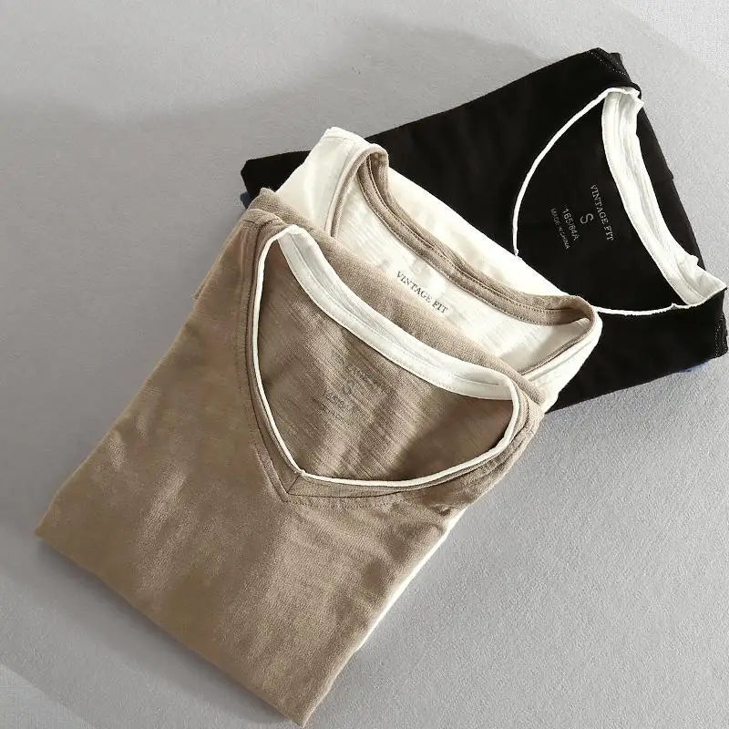 Essential Japanese Cotton V - Neck Long Sleeve Shirt - Bay + Birch