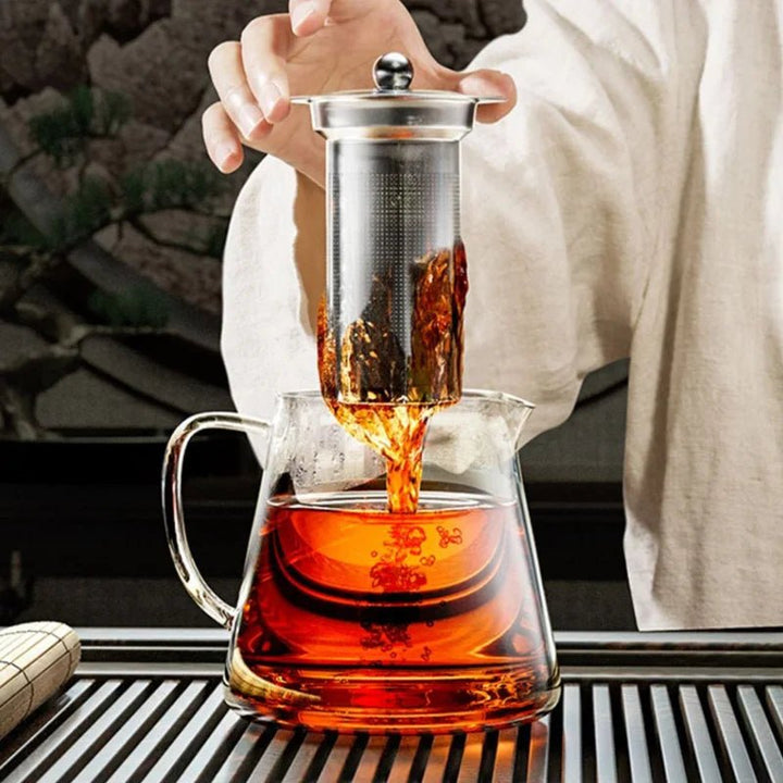 Heat Resistant Glass Teapot with Stainless Steel Tea Strainer Infuser Flower Kettle Kung Fu Teaware Set Puer Oolong Pot - Bay + Birch