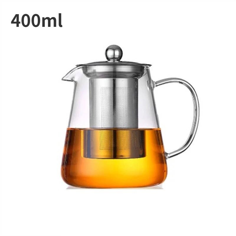 Heat Resistant Glass Teapot with Stainless Steel Tea Strainer Infuser Flower Kettle Kung Fu Teaware Set Puer Oolong Pot - Bay + Birch