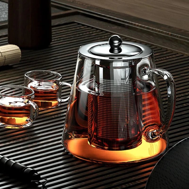 Heat Resistant Glass Teapot with Stainless Steel Tea Strainer Infuser Flower Kettle Kung Fu Teaware Set Puer Oolong Pot - Bay + Birch