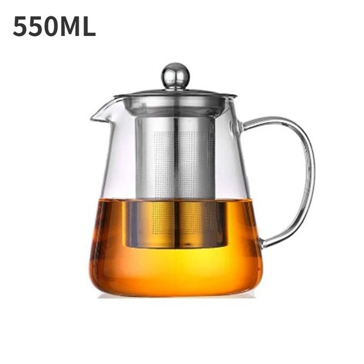 Heat Resistant Glass Teapot with Stainless Steel Tea Strainer Infuser Flower Kettle Kung Fu Teaware Set Puer Oolong Pot - Bay + Birch