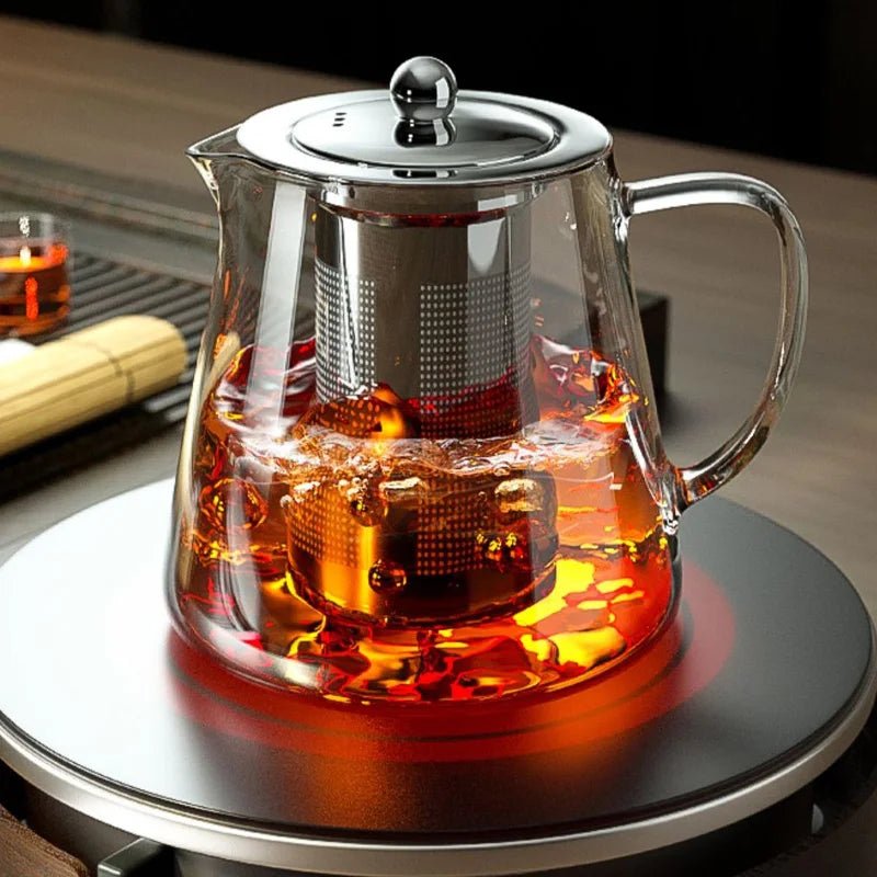 Heat Resistant Glass Teapot with Stainless Steel Tea Strainer Infuser Flower Kettle Kung Fu Teaware Set Puer Oolong Pot - Bay + Birch