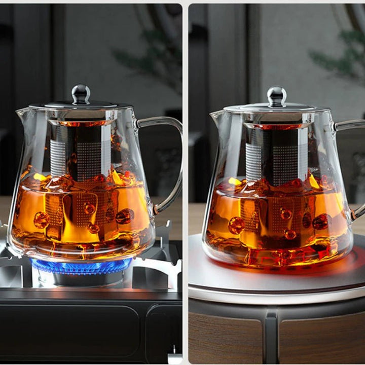 Heat Resistant Glass Teapot with Stainless Steel Tea Strainer Infuser Flower Kettle Kung Fu Teaware Set Puer Oolong Pot - Bay + Birch