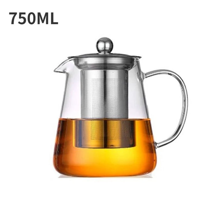 Heat Resistant Glass Teapot with Stainless Steel Tea Strainer Infuser Flower Kettle Kung Fu Teaware Set Puer Oolong Pot - Bay + Birch